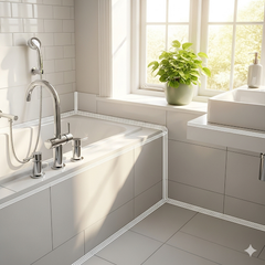 A bright and airy modern bathroom with white tiles and chrome fixtures