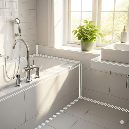 A bright and airy modern bathroom with white tiles and chrome fixtures