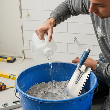 Preparing the tile adhesive with water