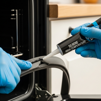  someone using a silicone to repair an oven gasket
