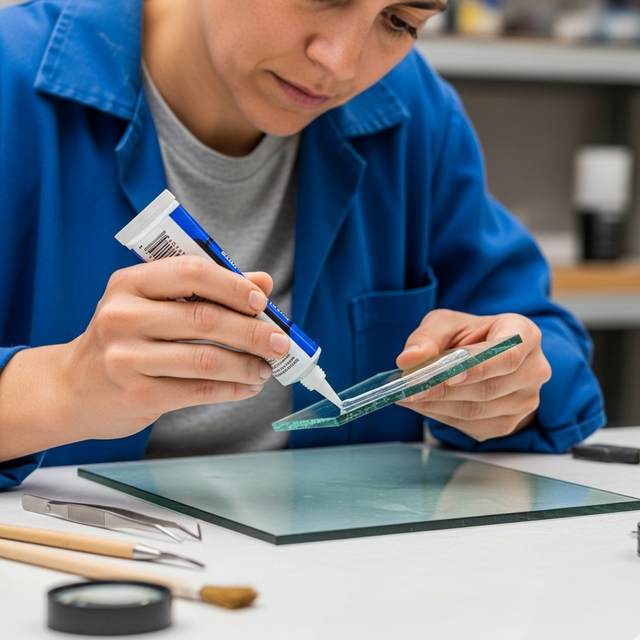 someone gluing a piece of glass