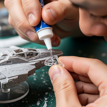 create an image of someone gluing a piece of plastic