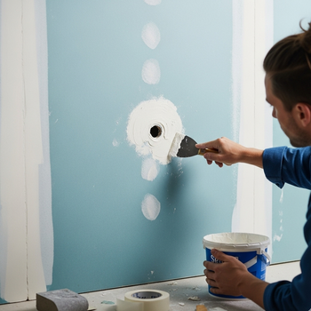 someone patching a hole on a wall