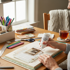 The glue they're using is in a bottle with a simple, clean label that subtly indicates it's 'Solvent-Free