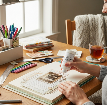The glue they're using is in a bottle with a simple, clean label that subtly indicates it's 'Solvent-Free
