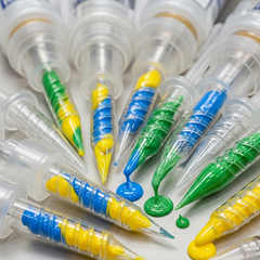 A collection of high-quality Glues Australia epoxy nozzles in various sizes, neatly arranged on a wooden workbench, ready for a professional or DIY project