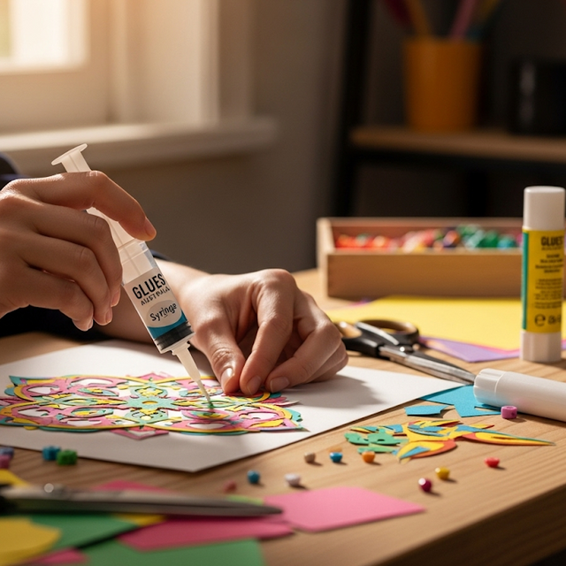 image showing a person's hands using Glues Australia's 'Syringe' adhesive on a colorful DIY crafting project