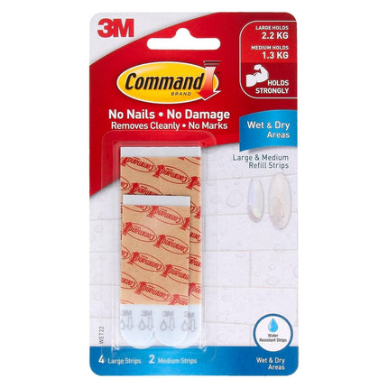 Packshot of Command Medium/Large White Wet Area Refill Strips 6 Pack