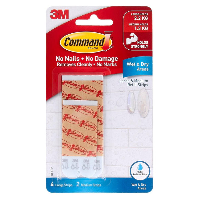 Packshot of Command Medium/Large White Wet Area Refill Strips 6 Pack