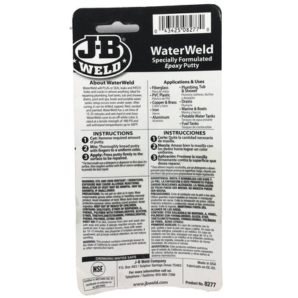 JB Weld Waterweld epoxy Putty Sets underwater Drinking Water Safe 57g