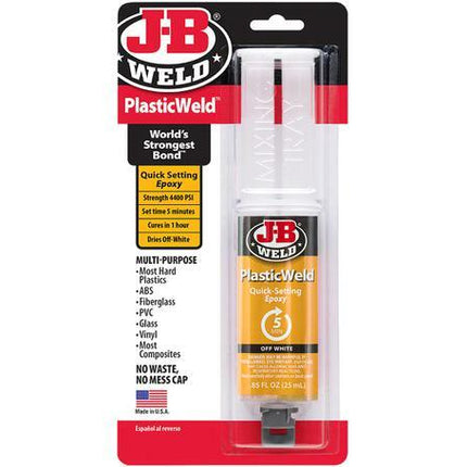 JB Weld Plasticweld Quick Epoxy ABS Most Hard Plastics 4400 PSI Syringe 25ml