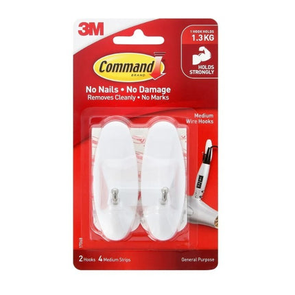 Command Medium Wire Hooks White x 2 (17068)