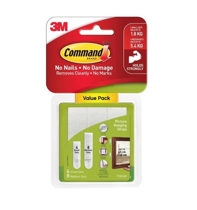 Command Small & Medium Picture Hanging Strips White x 12 (17203)