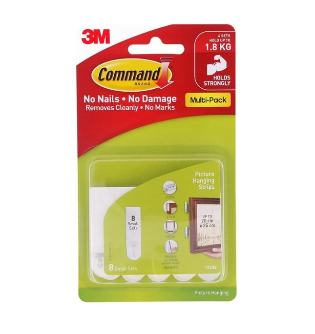 Command Small Picture Hanging Strips White x 8 (17205)