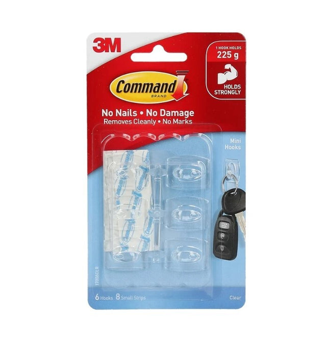 Command Mini Hooks Clear x 6 (17006CLR)