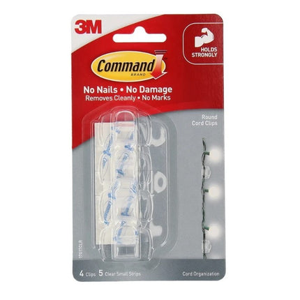 Command Round Cord Clips Clear x 4 (17017CLR)