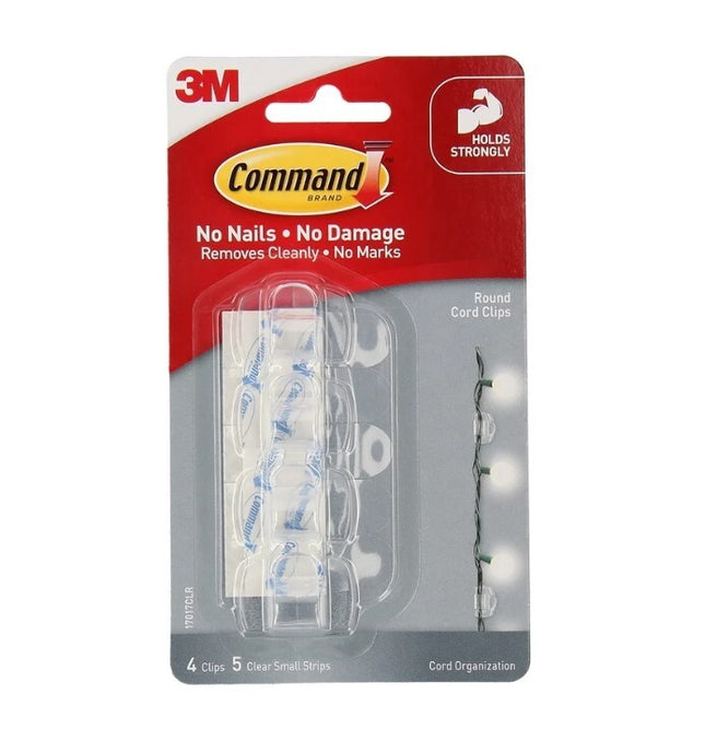 Command Round Cord Clips Clear x 4 (17017CLR)