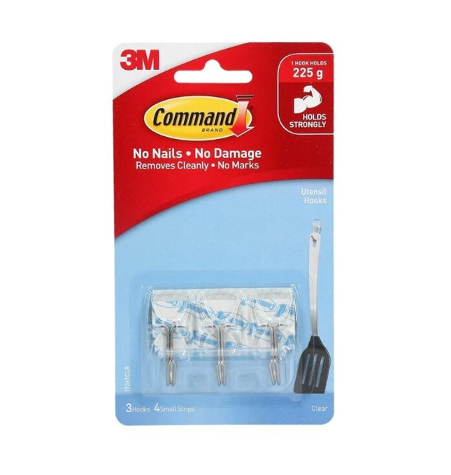 Command Small Utensil Hooks Clear x 3 (17067CLR)