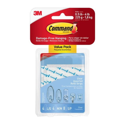 Command Adhesive Assorted Refill Strips Clear x 16 (17200CLR)