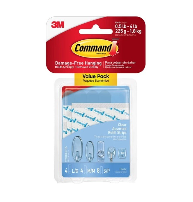 Command Adhesive Assorted Refill Strips Clear x 16 (17200CLR)