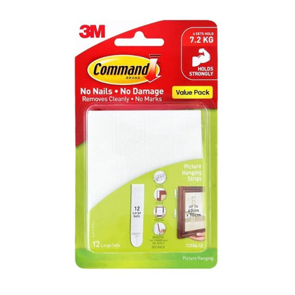 Command Large Picture Hanging Strips White x 12 (17206-12)