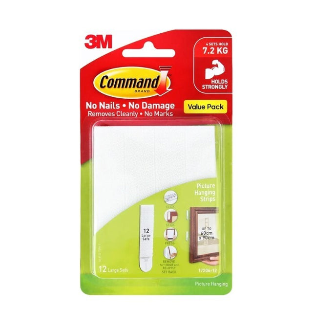 Command Large Picture Hanging Strips White x 12 (17206-12)