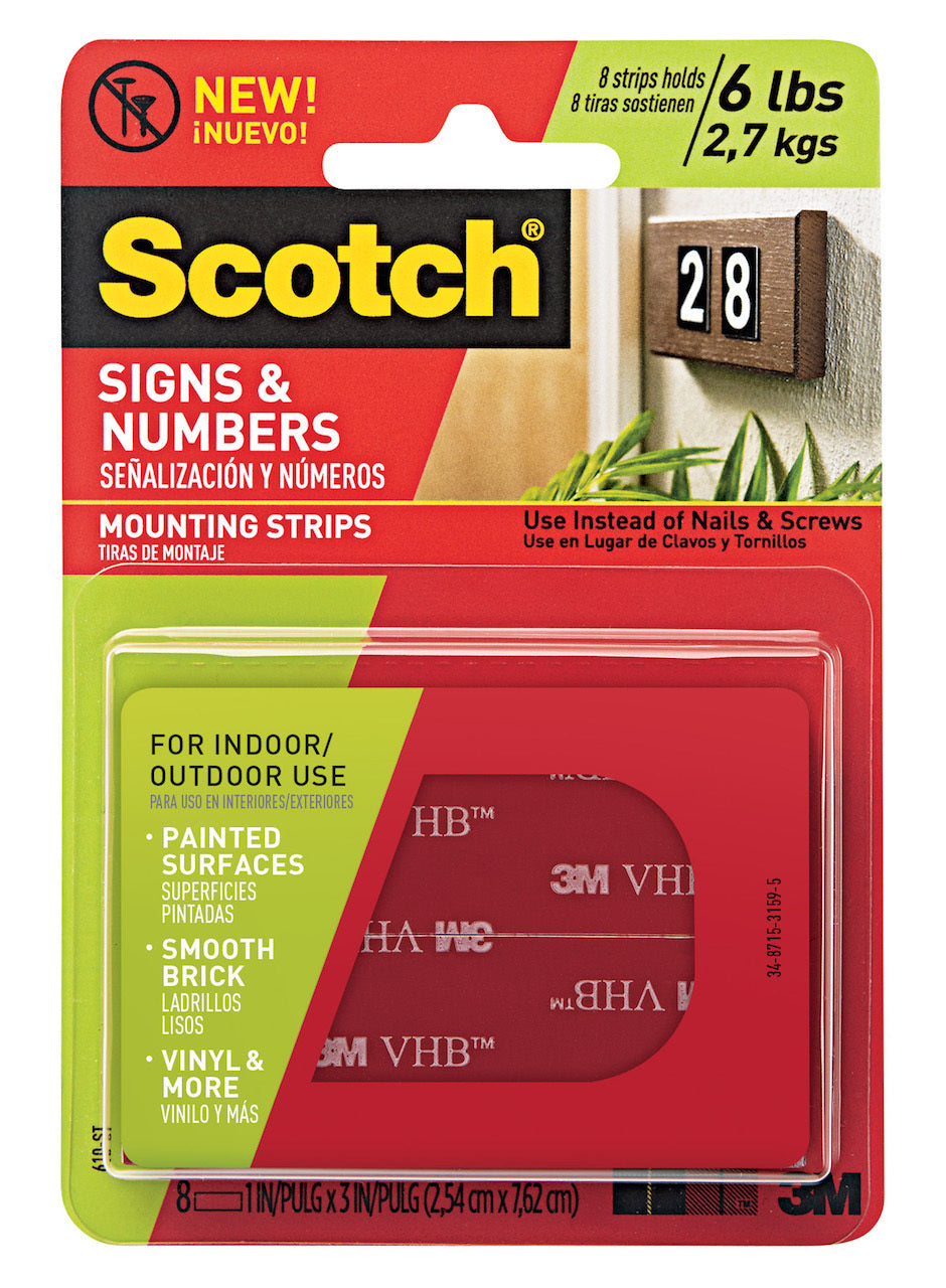 Sign Application Table 3m Scotch 3M Mounting Strips Signs and Numbers 6lbs 2.5cm x 7.6cm | Glues ...