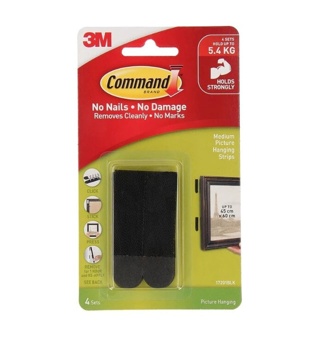 Command Medium Picture Hanging Strips Black x 4 (17201BLK)