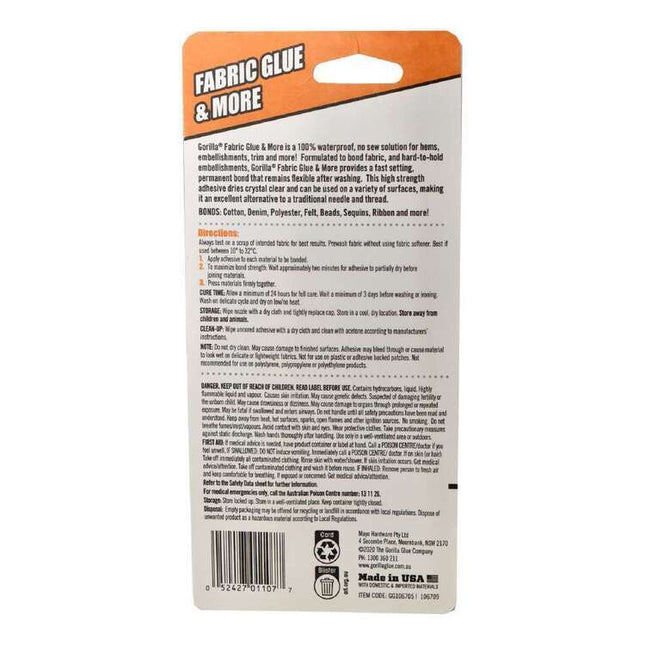 Gorilla Crystal Clear Waterproof Fabric Glue 73ml