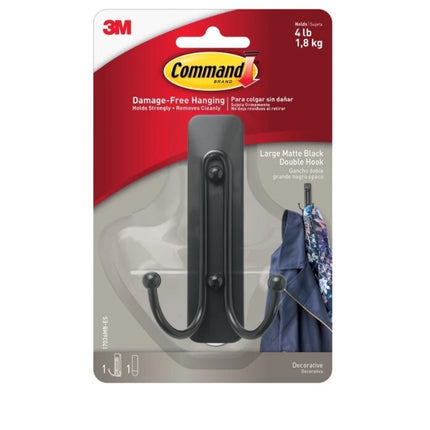 Command Large Metal Double Hook Matte Black x 1 (17036MB)