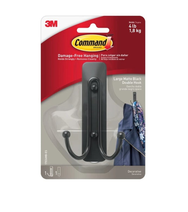 Command Large Metal Double Hook Matte Black x 1 (17036MB)