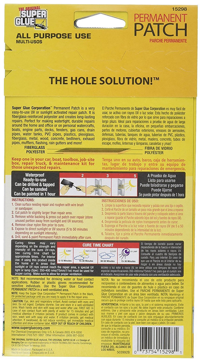 The Original Super Glue Permanent Patch Multi-purpose Fiber Glass Reinforced Polyester waterproof 152cm x 76cm