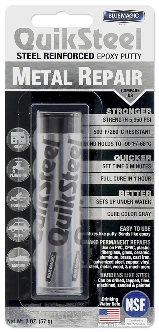 Blue Magic QuickSteel Steel Reinforced Epoxy Putty Metal Repair 57g