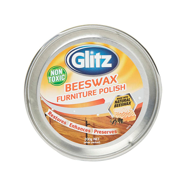 Packshot of Glitz Beeswax Polish for Timber and Furniture Shine 200g