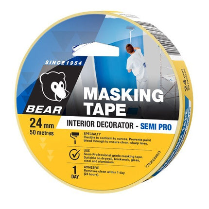 Bear Masking Tape Interior Decorator Semi Pro 24mm x 50m Yellow