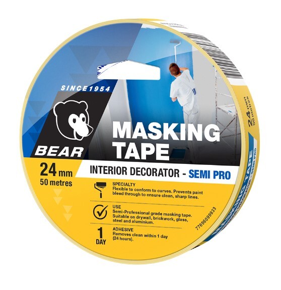Bear Masking Tape Interior Decorator Semi Pro 24mm x 50m Yellow