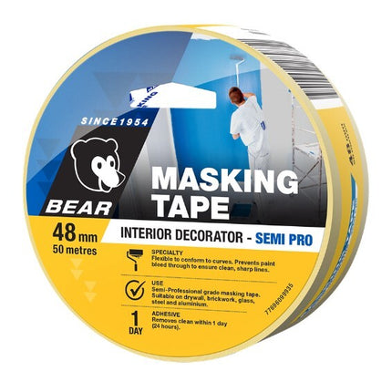 Bear Masking Tape Interior Decorator Semi Pro 48mm x 50m Yellow