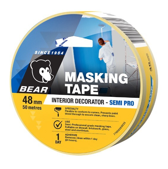 Bear Masking Tape Interior Decorator Semi Pro 48mm x 50m Yellow