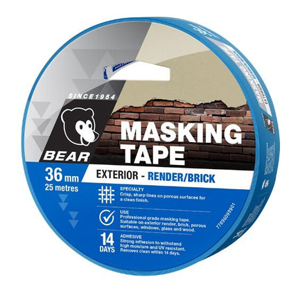 Bear Masking Tape Exterior Render Brick 36mm x 25m Blue