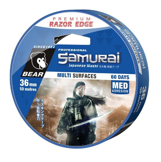 Bear Masking Tape Samurai Multi Surfaces 36mm x 50m Blue