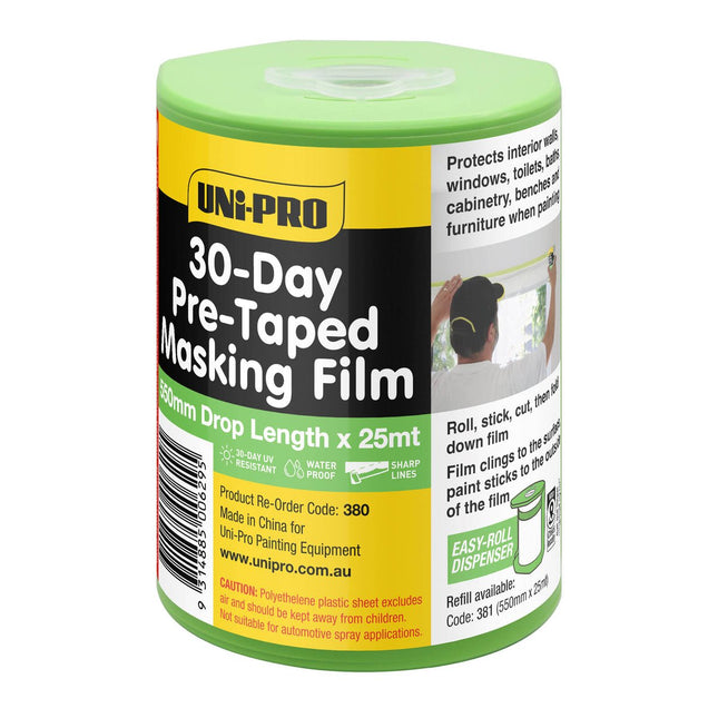 Packshot of UNi-PRO Pre Taped Masking Film for Quick Painting Prep 550mm x 25m