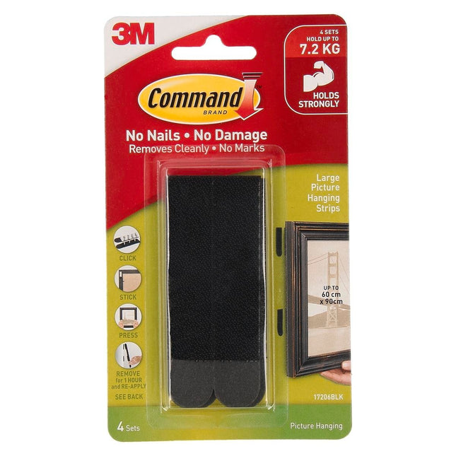 Packshot of Command Large Black Adhesive Picture Hanging Strips 4 Pack