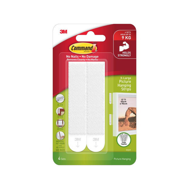 Packshot of Command 9kg Extra Large White Picture Hanging Strips 4 Pack
