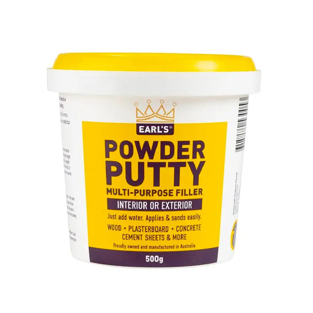 Earl’s Powder Putty – Mix-to-Use Interior & Exterior Filler (No Waste, Easy Sand)