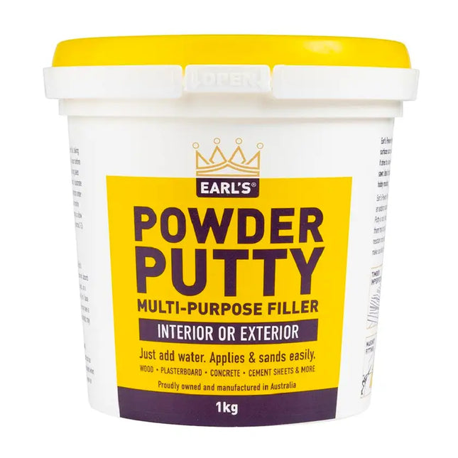 Earl’s Powder Putty – Mix-to-Use Interior & Exterior Filler (No Waste, Easy Sand)