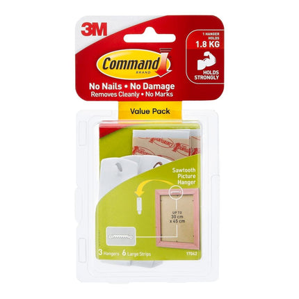 Packshot of Command White Sawtooth Picture Hangers Value 3 Pack