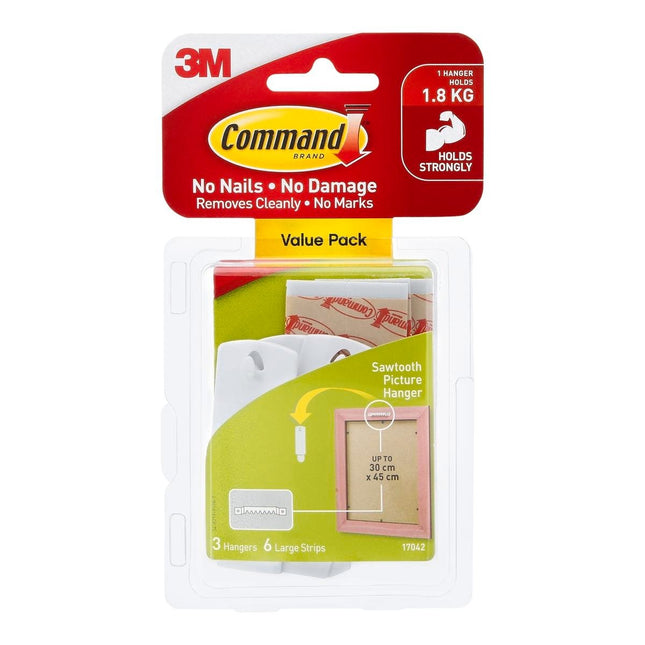 Packshot of Command White Sawtooth Picture Hangers Value 3 Pack