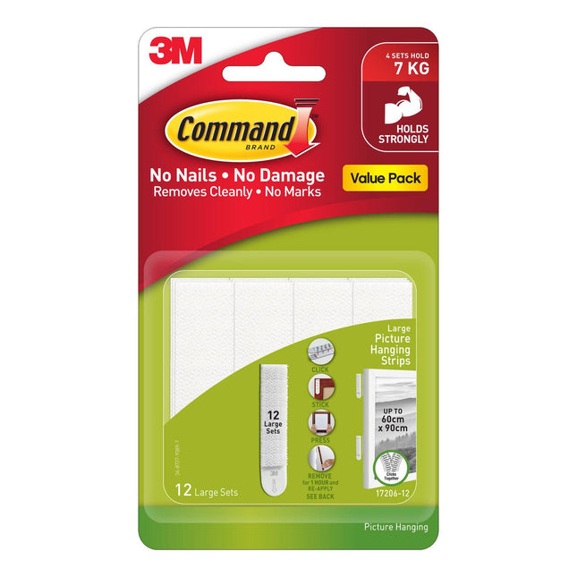 Packshot of Command Large White Picture Hanging Strips Value 12 Pack