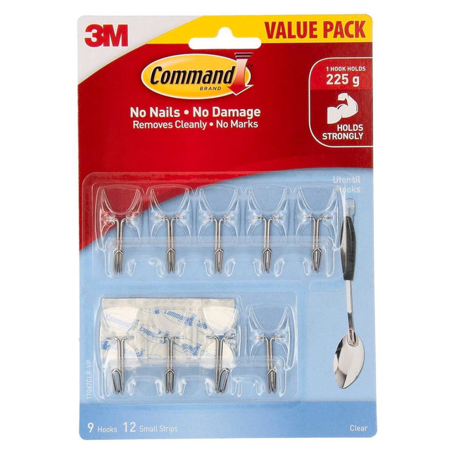 Packshot of Command Small Clear Adhesive Utensil Hooks 9 Pack
