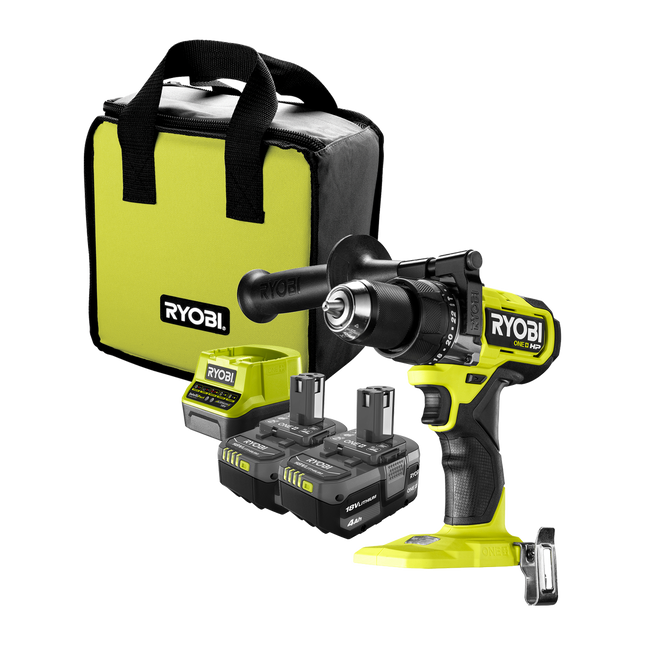 Packshot of Ryobi 18V ONE+ HP Brushless Hammer Drill Kit 4.0Ah for Masonry Drilling